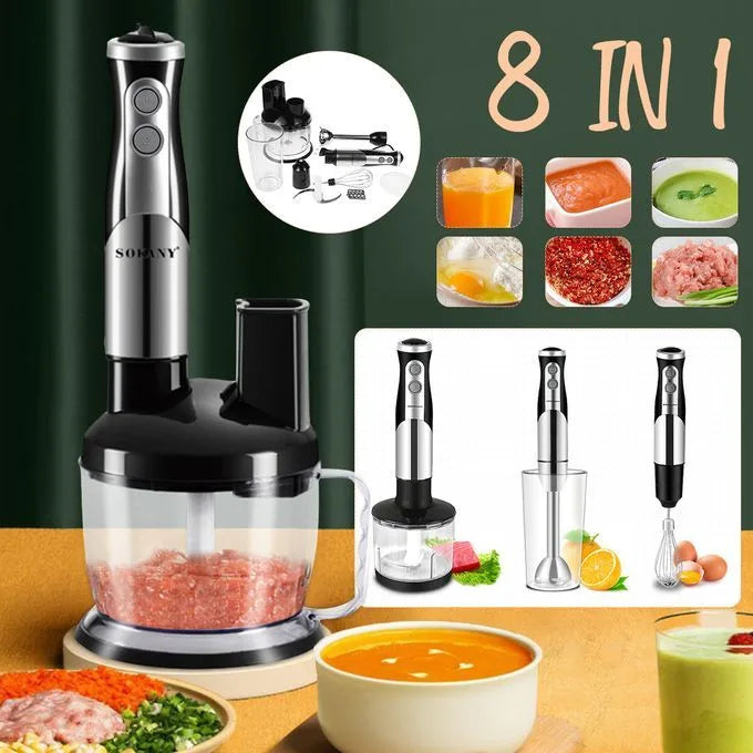 SOKANY SK-5011-8 700W Electric Hand Blender, 2-Speed, 8 in 1: [Hand Blender, Egg Whisk, Meat Chopper, Shredding Blade, Cutting Blade, Blade Holder, Chopper Bowl with Lid, Measuring Cup]