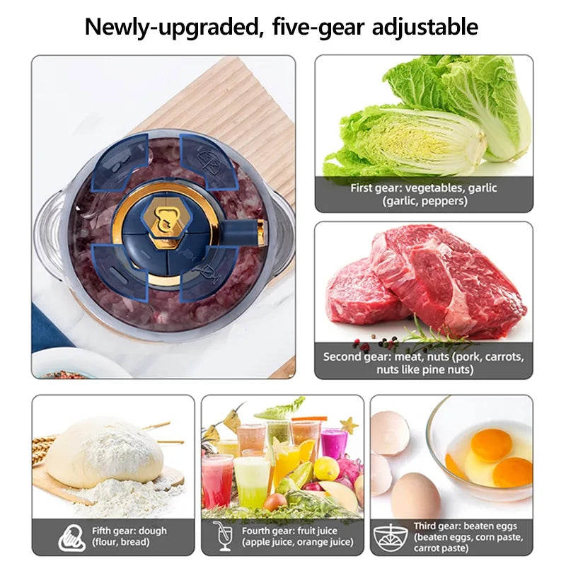 5 Litre 6 Blades Electric Food Chopper Meat Mincer 3 Speeds