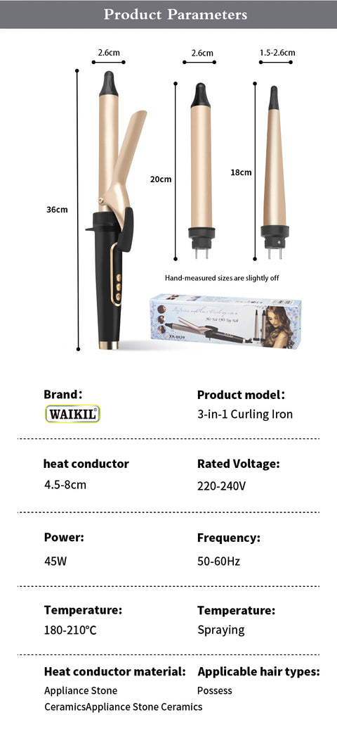 3 in 1 Professional Salon Styling Electric Hair Curler Constant Temperature Curling Iron