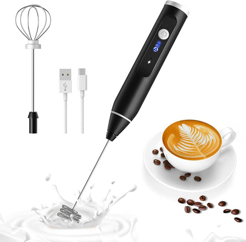 Electric Milk Frother with Double Whisk, USB Rechargeable 2 in 1 Milk Foam Maker for Coffee Latte Cappuccino Egg Beating