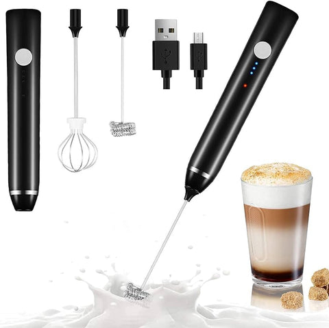 Electric Milk Frother with Double Whisk, USB Rechargeable 2 in 1 Milk Foam Maker for Coffee Latte Cappuccino Egg Beating