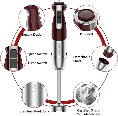 Healthomse 5 in 1 Multifunctional Hand Blender, Powerful and Efficient Food Blender 800W