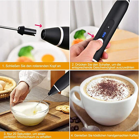 Electric Milk Frother with Double Whisk, USB Rechargeable 2 in 1 Milk Foam Maker for Coffee Latte Cappuccino Egg Beating