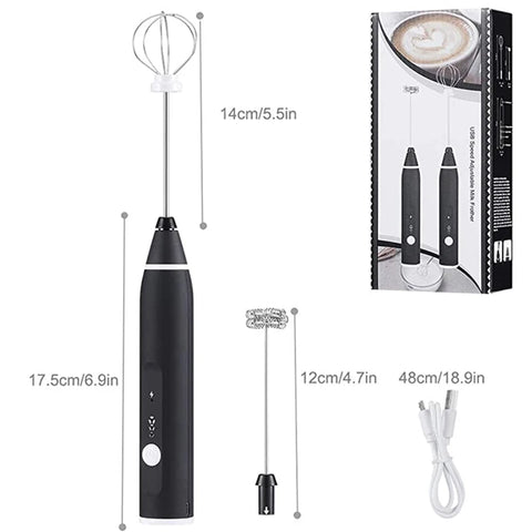 Electric Milk Frother with Double Whisk, USB Rechargeable 2 in 1 Milk Foam Maker for Coffee Latte Cappuccino Egg Beating