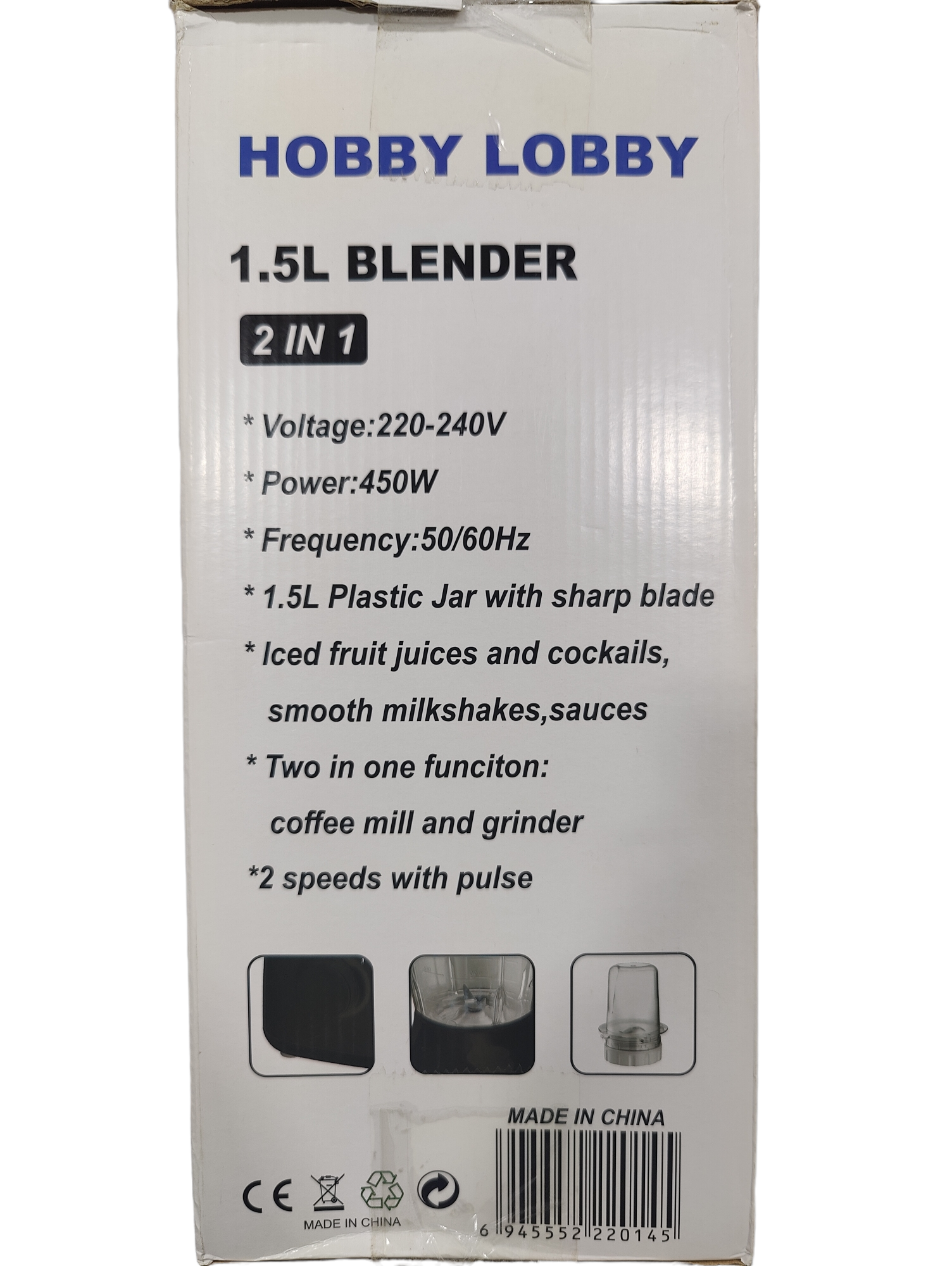 HOBBY LOBBY BLENDER GRINDER HL-2104 450 WATTS