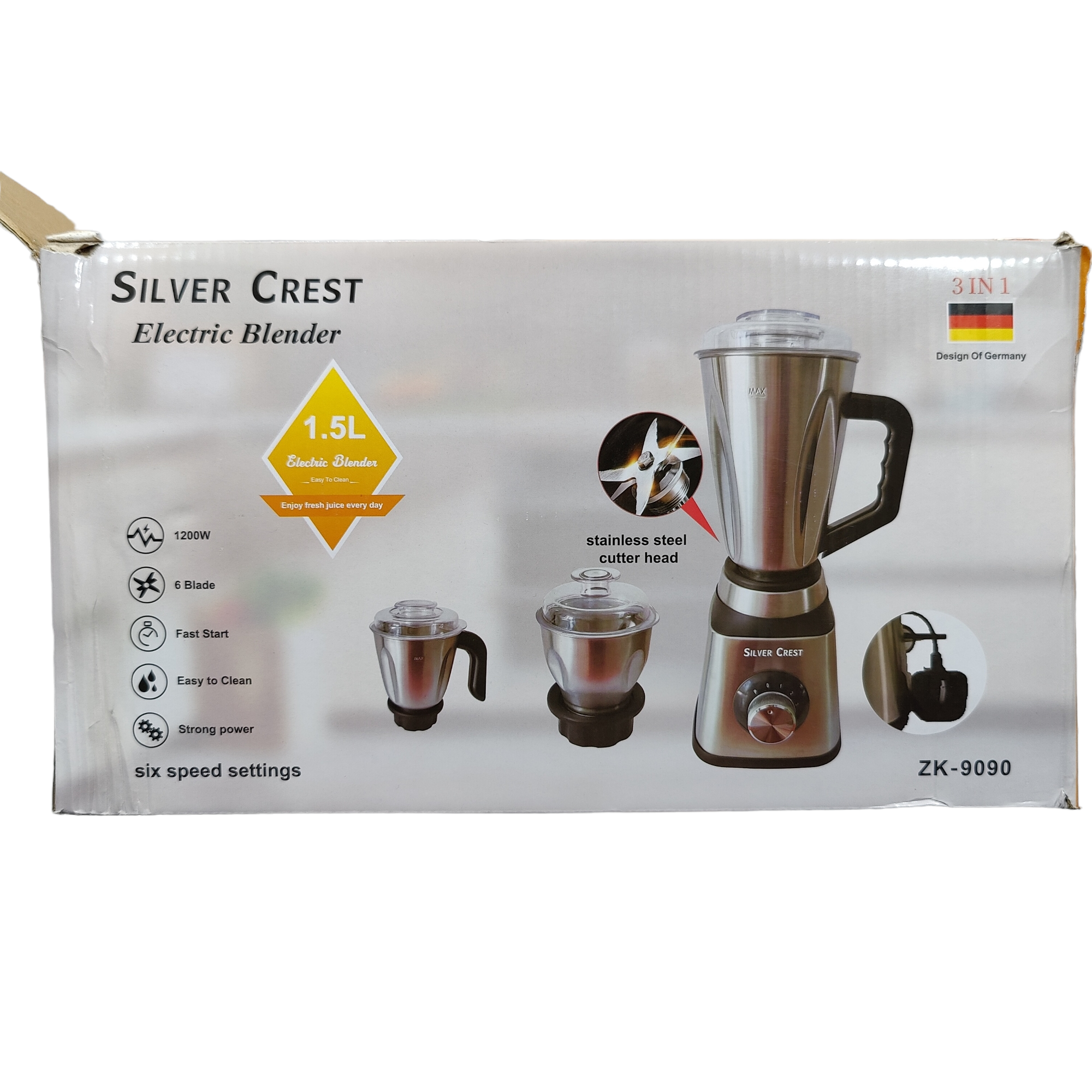 SILVER CREST ELECTRIC BLENDER 3 IN 1 ZK-9090 WET DRY GRINDER MILL 1200 WATTS