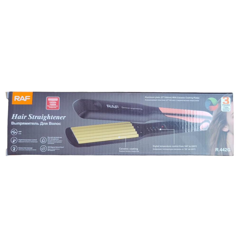 RAF R.442G Electric Hair Crimper 6 edges Teflon coated titanium plates fast heating Crimping waver straightener
