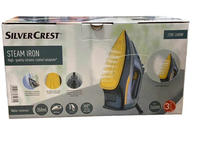 SilverCrest Steam Iron 2600W – Ceramic Soleplate, 350ml Tank, 360° Cord, Self-Clean & Anti-Drip – 3-Year Warranty (International)
