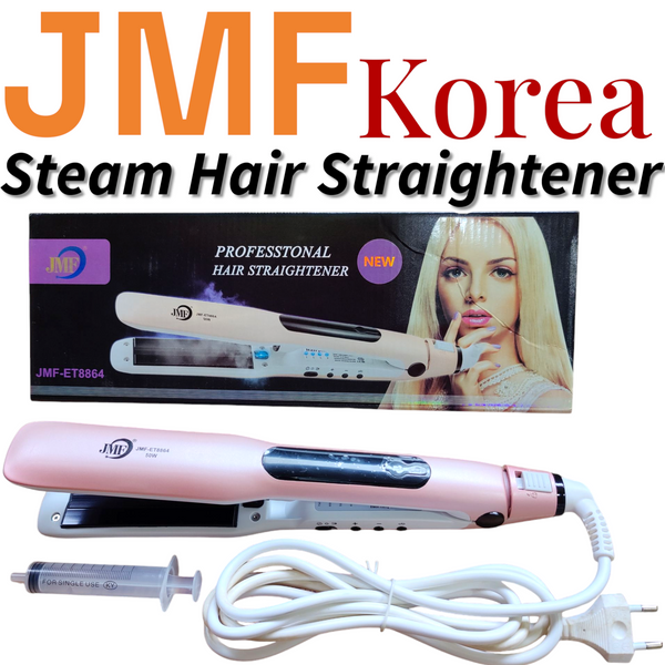 JMF Korea Professional Steam Hair Straightener (JMF-ET8864) – 2-in-1 Flat Iron & Steamer for Salon-Quality Hair Straightening & Styling – Ceramic Plates, Adjustable Temperature, Ionic Frizz Control