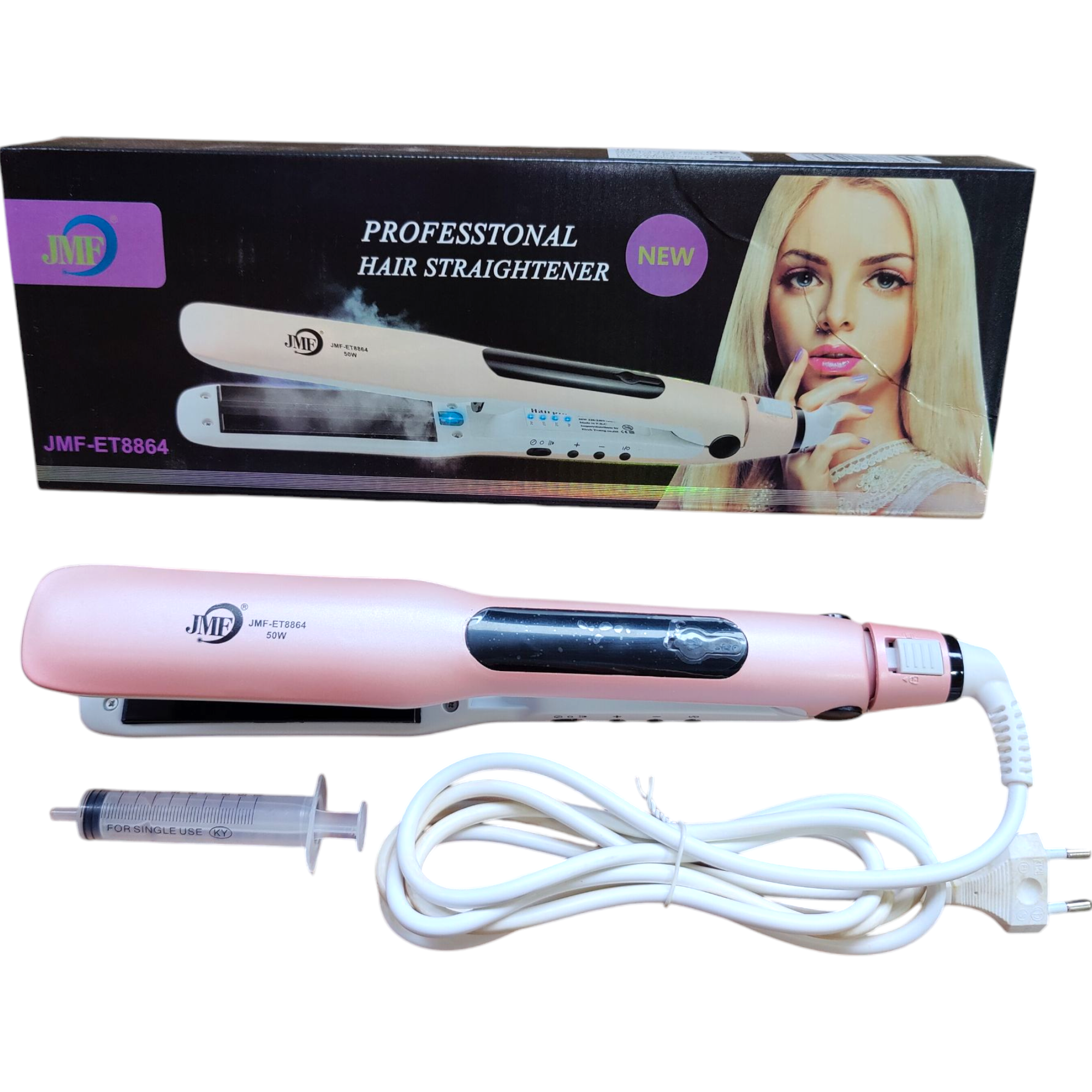 JMF Korea Professional Steam Hair Straightener (JMF-ET8864) – 2-in-1 Flat Iron & Steamer for Salon-Quality Hair Straightening & Styling – Ceramic Plates, Adjustable Temperature, Ionic Frizz Control