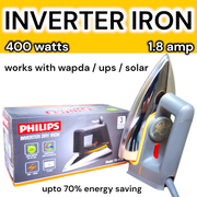 Electric INVERTER IRON 400 watts 1.8 amp Lightweight Dry Iron upto 70% energy saving compatible with wapda solar ups 3 years element warranty