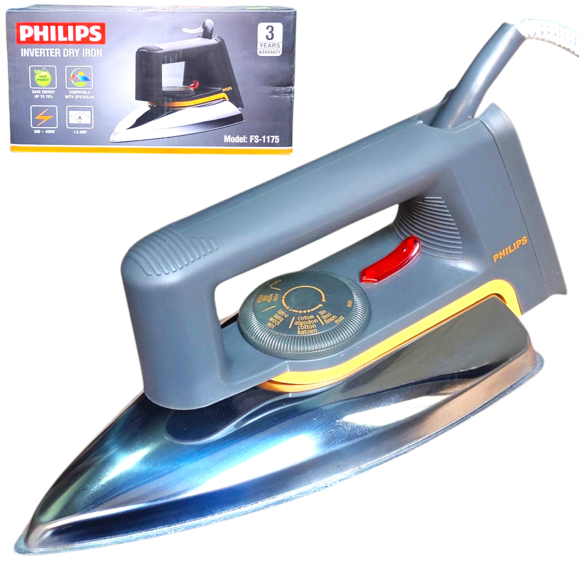 Electric INVERTER IRON 400 watts 1.8 amp Lightweight Dry Iron upto 70% energy saving compatible with wapda solar ups 3 years element warranty