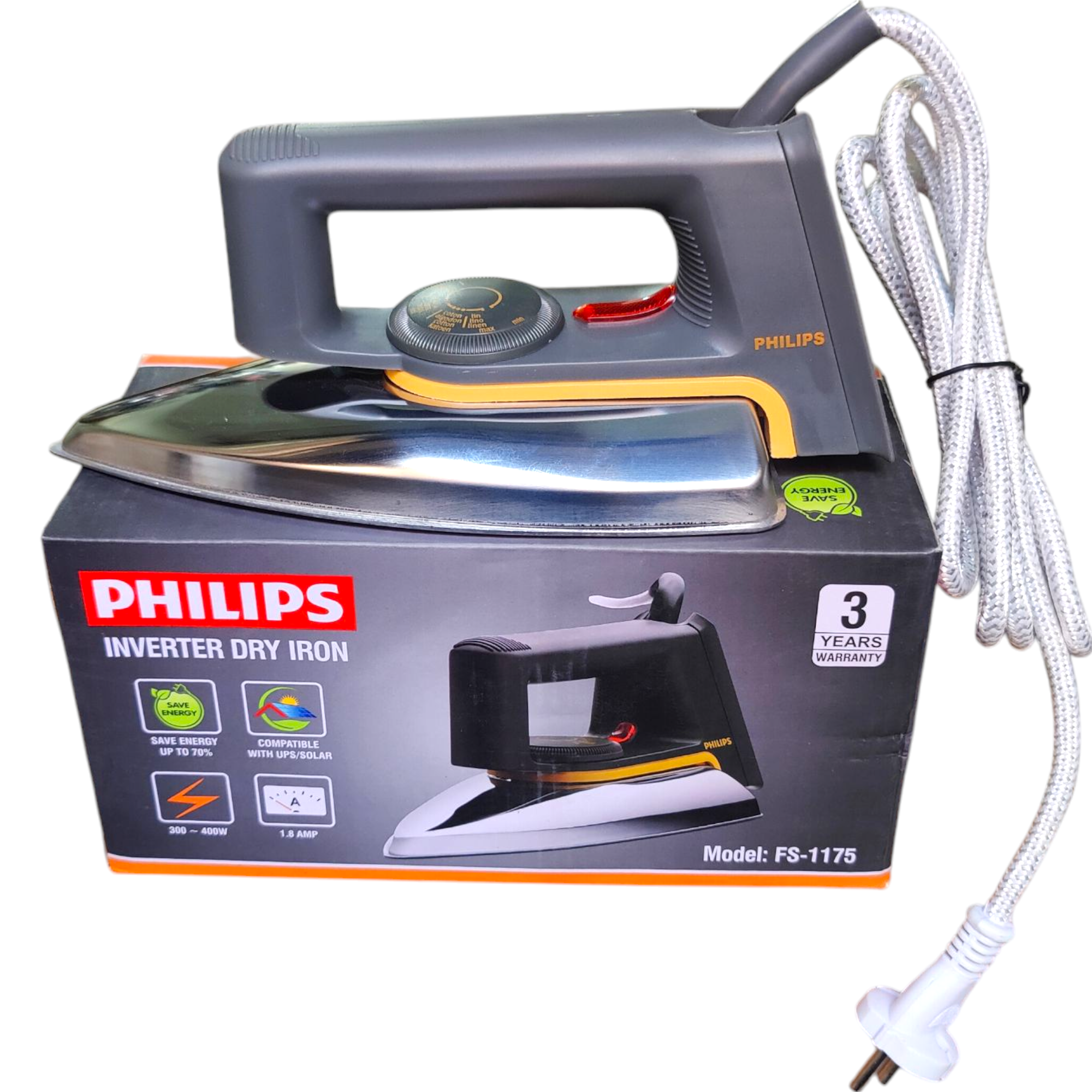 Electric INVERTER IRON 400 watts 1.8 amp Lightweight Dry Iron upto 70% energy saving compatible with wapda solar ups 3 years element warranty