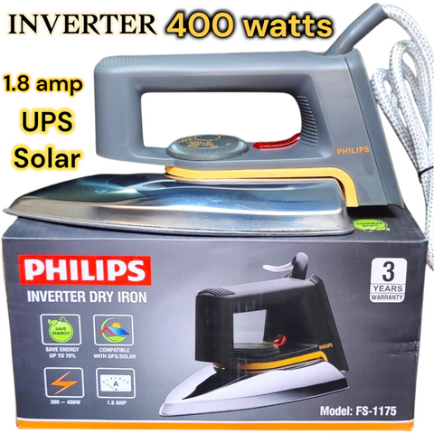 Electric INVERTER IRON 400 watts 1.8 amp Lightweight Dry Iron upto 70% energy saving compatible with wapda solar ups 3 years element warranty