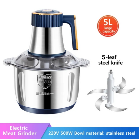 5 Litre 5 Blades Electric Food Chopper Meat Mincer 5 Speeds